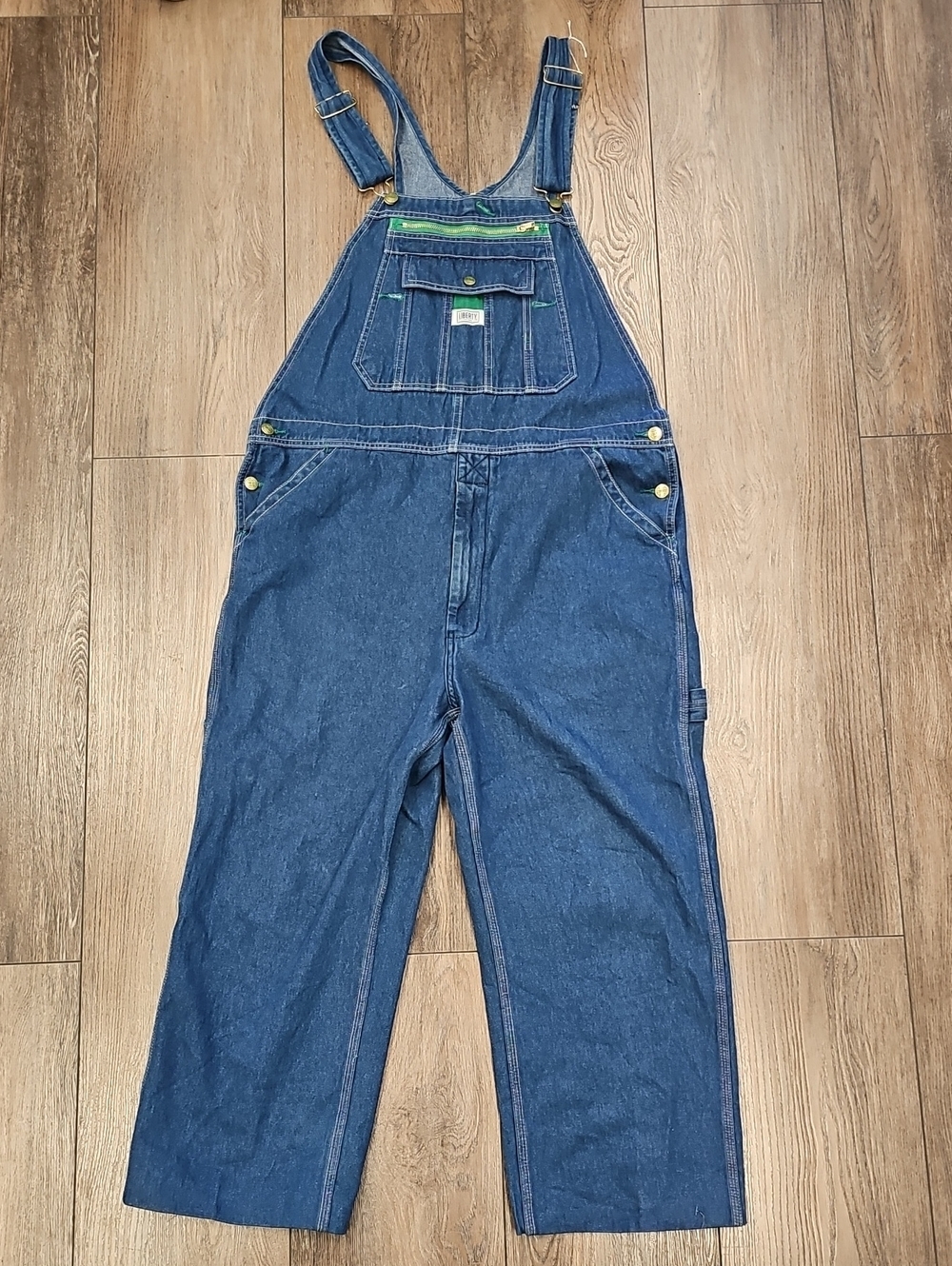 liberty Men's Relaxed Denim Overalls - Blue with Green Trim